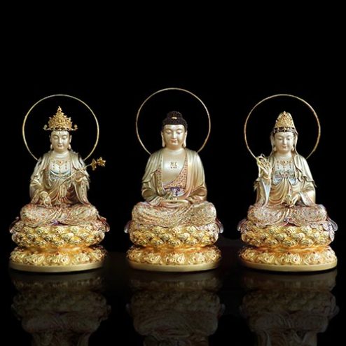 Tượng Phật Tây Phương Tam Thánh Ngồi Bằng Đồng Men Cổ Mẫn Bảo T2447