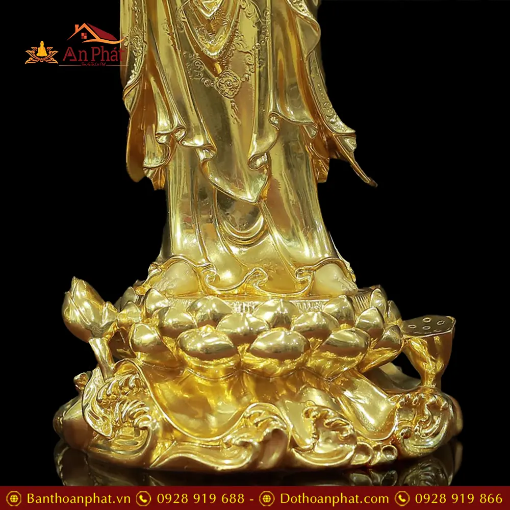Tượng Quan Âm Bằng Đồng Dát Vàng Cao Cấp Nhập Khẩu Dáng Đứng T2574 17 tuong quan am bang dong dat vang cao cap nhap khau dang dung t257400002