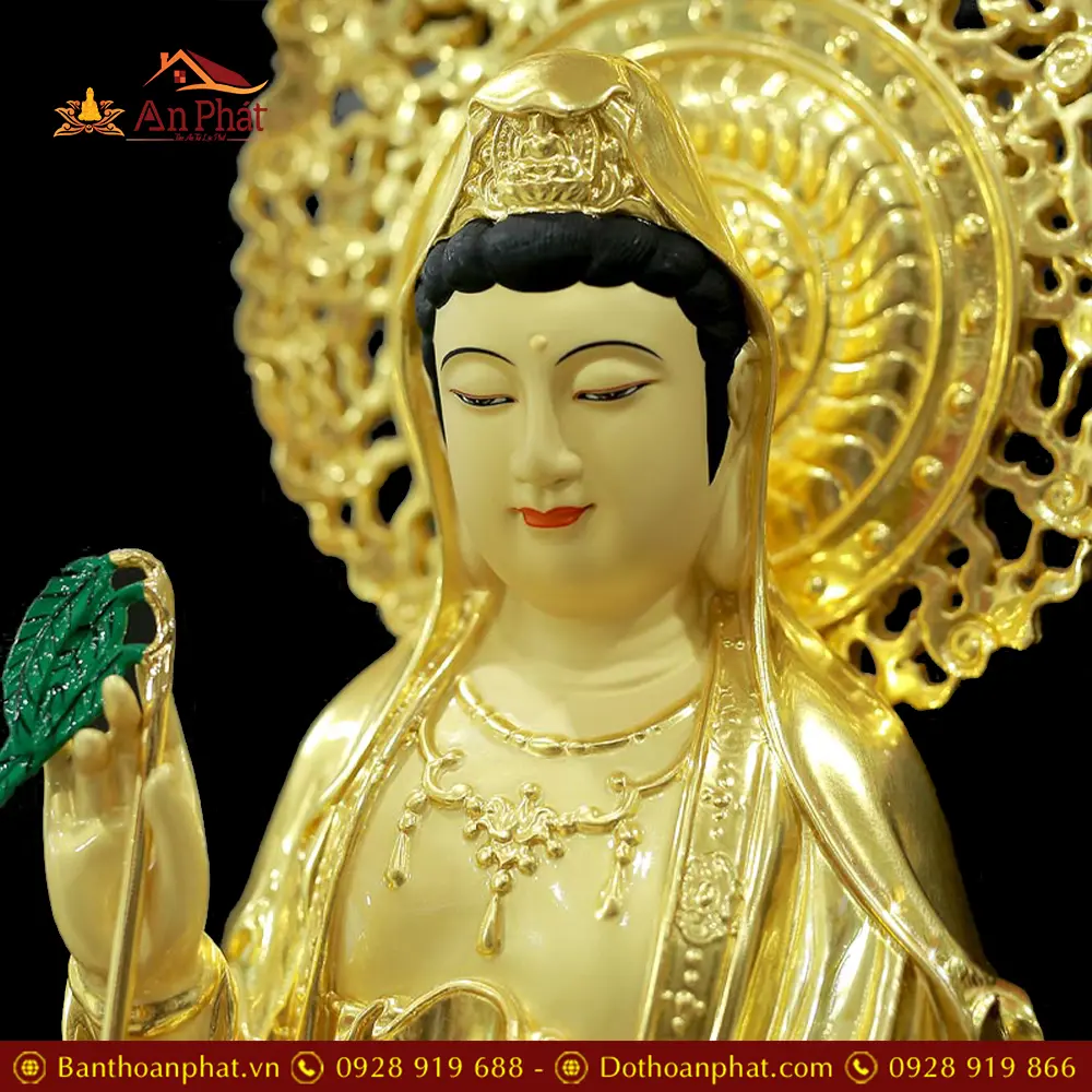Tượng Quan Âm Bằng Đồng Dát Vàng Cao Cấp Nhập Khẩu Dáng Đứng T2574 16 tuong quan am bang dong dat vang cao cap nhap khau dang dung t257400003