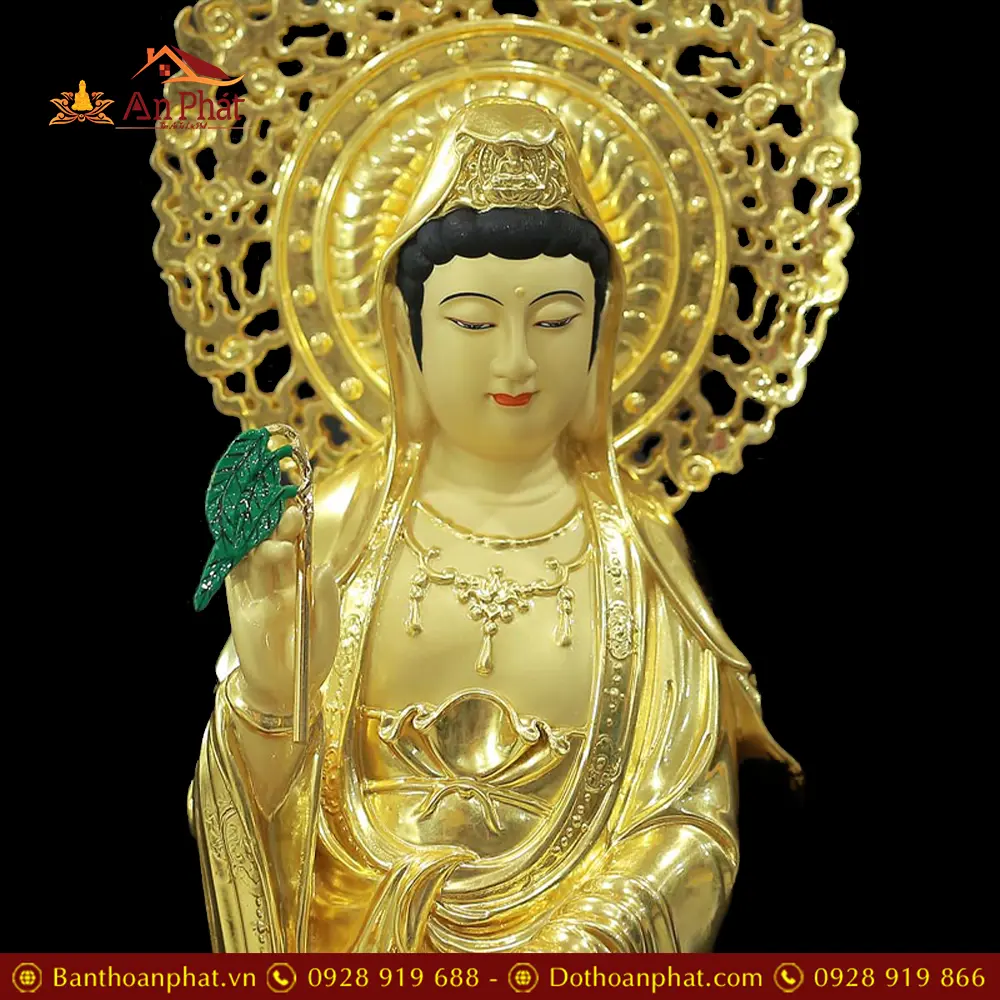 Tượng Quan Âm Bằng Đồng Dát Vàng Cao Cấp Nhập Khẩu Dáng Đứng T2574 15 Tượng Quan Âm Bằng Đồng Dát Vàng Cao Cấp Nhập Khẩu Dáng Đứng T2574