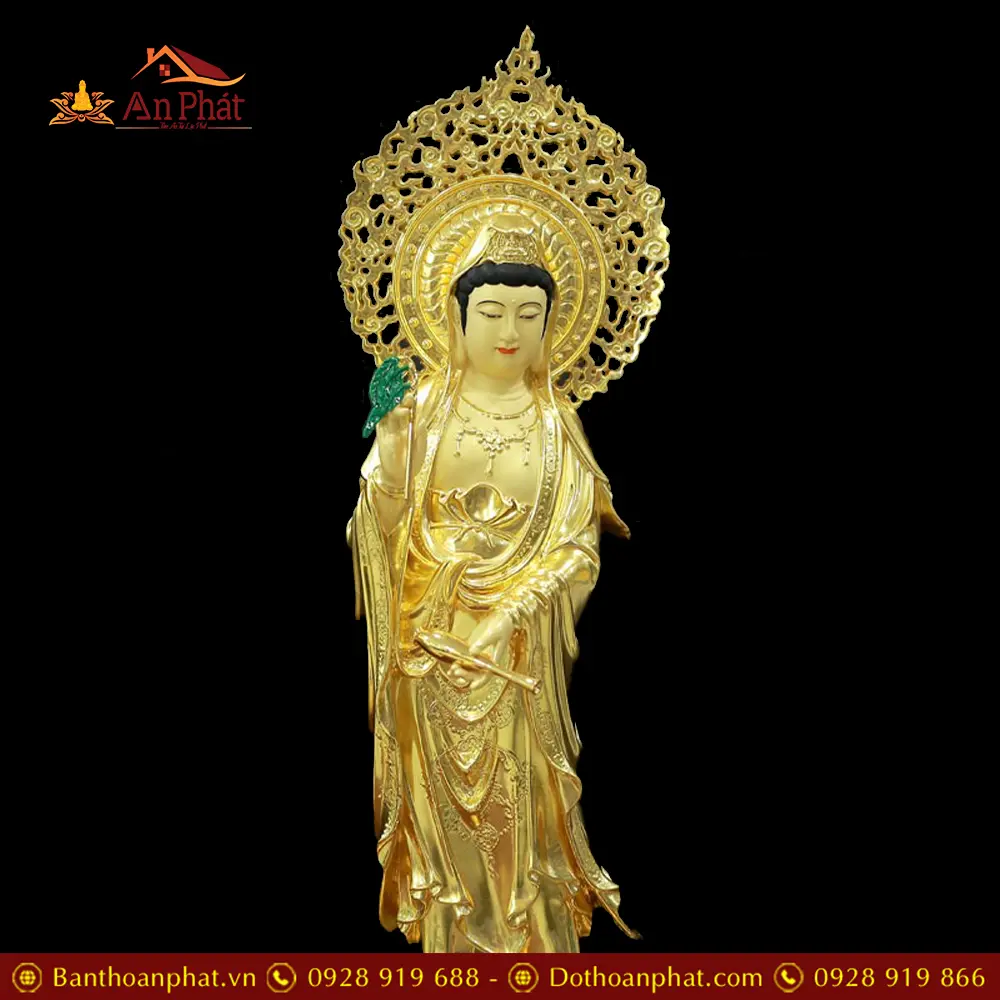 Tượng Quan Âm Bằng Đồng Dát Vàng Cao Cấp Nhập Khẩu Dáng Đứng T2574 14 Tượng Quan Âm Bằng Đồng Dát Vàng Cao Cấp Nhập Khẩu Dáng Đứng T2574