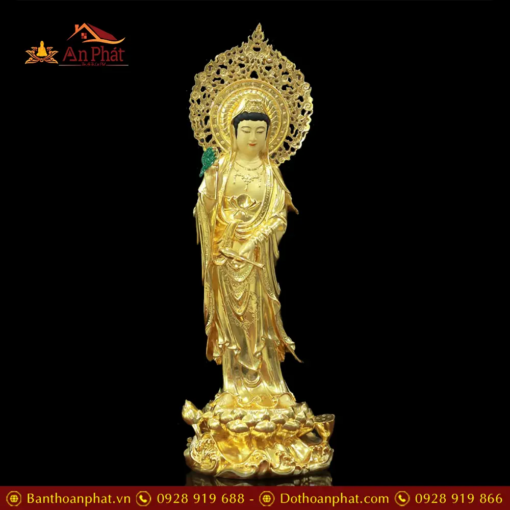 Tượng Quan Âm Bằng Đồng Dát Vàng Cao Cấp Nhập Khẩu Dáng Đứng T2574 13 Tượng Quan Âm Bằng Đồng Dát Vàng Cao Cấp Nhập Khẩu Dáng Đứng T2574