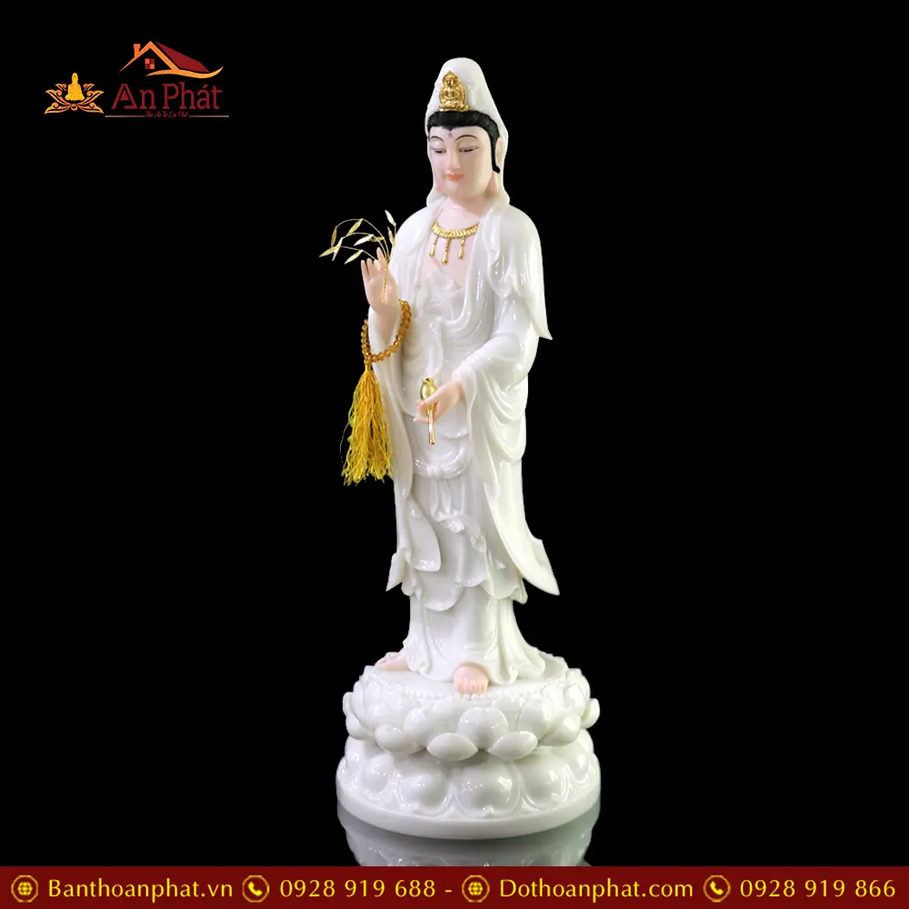 Tượng Quan Âm Bồ Tát Bột Đá Cao Cấp Dáng Đứng T2572 24 Tượng Quan Âm Bồ Tát Bột Đá Cao Cấp Dáng Đứng T2572