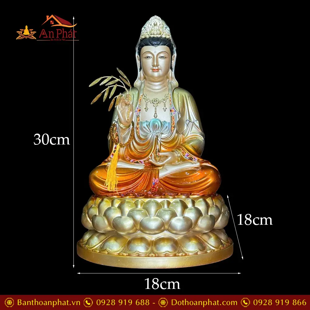 Tượng Quan Âm Bồ Tát Bột Đá Sơn Màu Cam Dáng Ngồi Đài Sen 3 Tầng T2601 25 tuong quan am bo tat bot da son mau cam dang ngoi dai sen 3 tang t260100003