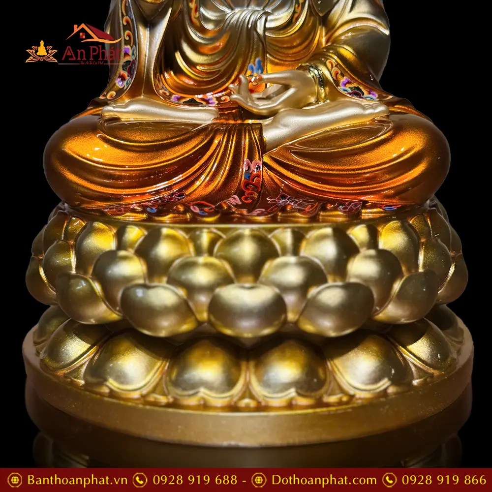 Tượng Quan Âm Bồ Tát Bột Đá Sơn Màu Cam Dáng Ngồi Đài Sen 3 Tầng T2601 24 tuong quan am bo tat bot da son mau cam dang ngoi dai sen 3 tang t260100004