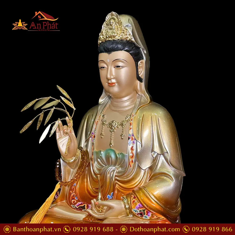 Tượng Quan Âm Bồ Tát Bột Đá Sơn Màu Cam Dáng Ngồi Đài Sen 3 Tầng T2601 23 tuong quan am bo tat bot da son mau cam dang ngoi dai sen 3 tang t260100005