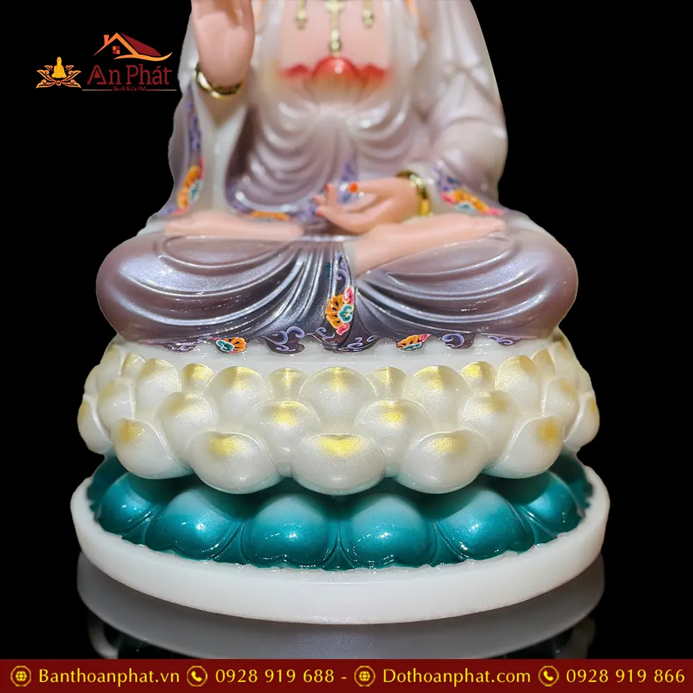 Tượng Quan Âm Bồ Tát Bột Đá Sơn Màu Tím Dáng Ngồi Đài Sen 3 Tầng T2602 26 tuong quan am bo tat bot da son mau tim dang ngoi dai sen 3 tang t260200003