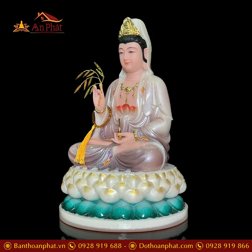 Tượng Quan Âm Bồ Tát Bột Đá Sơn Màu Tím Dáng Ngồi Đài Sen 3 Tầng T2602 22 Tượng Quan Âm Bồ Tát Bột Đá Sơn Màu Tím Dáng Ngồi Đài Sen 3 Tầng T2602