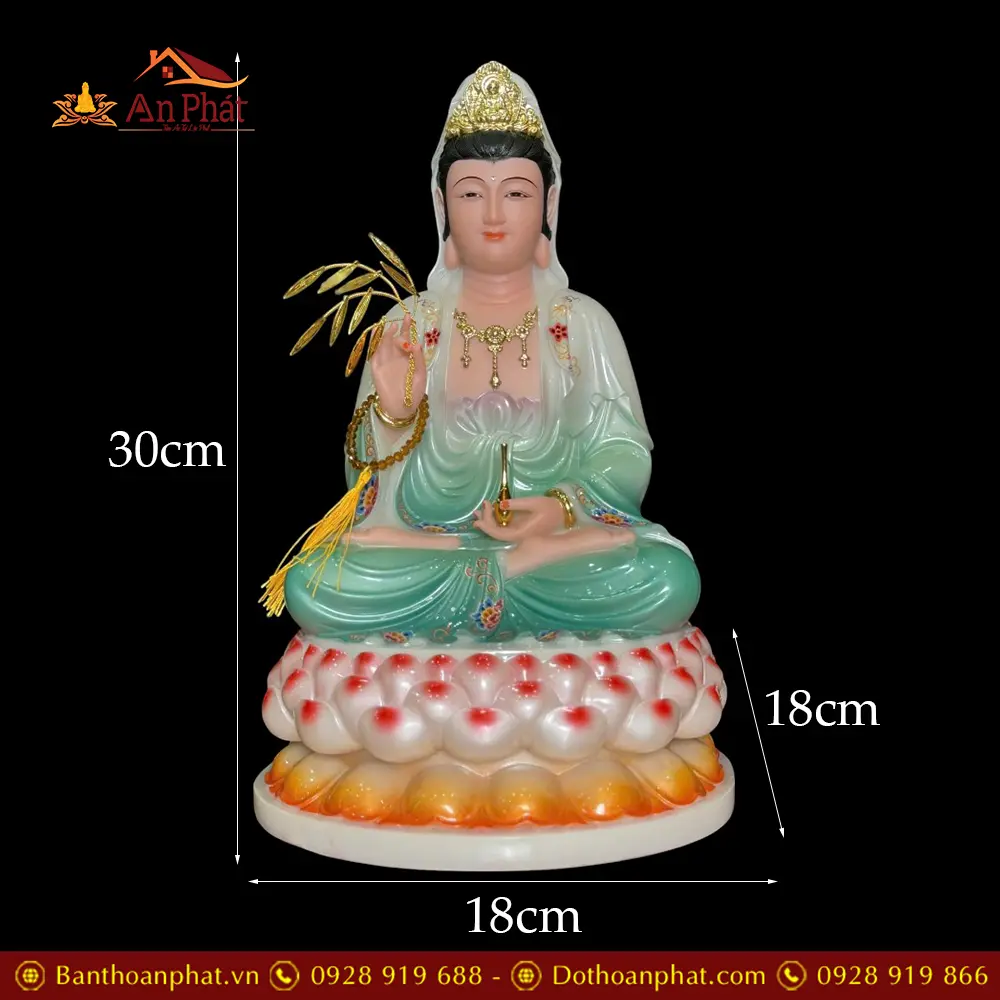 Tượng Quan Âm Bồ Tát Bột Đá Sơn Màu Xanh Dáng Ngồi Đài Sen 3 Tầng T2603 25 tuong quan am bo tat bot da son mau xanh dang ngoi dai sen 3 tang t260300001