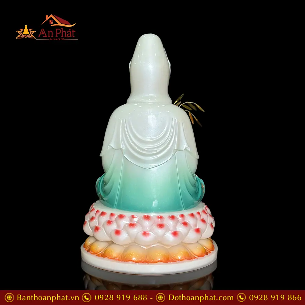 Tượng Quan Âm Bồ Tát Bột Đá Sơn Màu Xanh Dáng Ngồi Đài Sen 3 Tầng T2603 21 tuong quan am bo tat bot da son mau xanh dang ngoi dai sen 3 tang t260300005