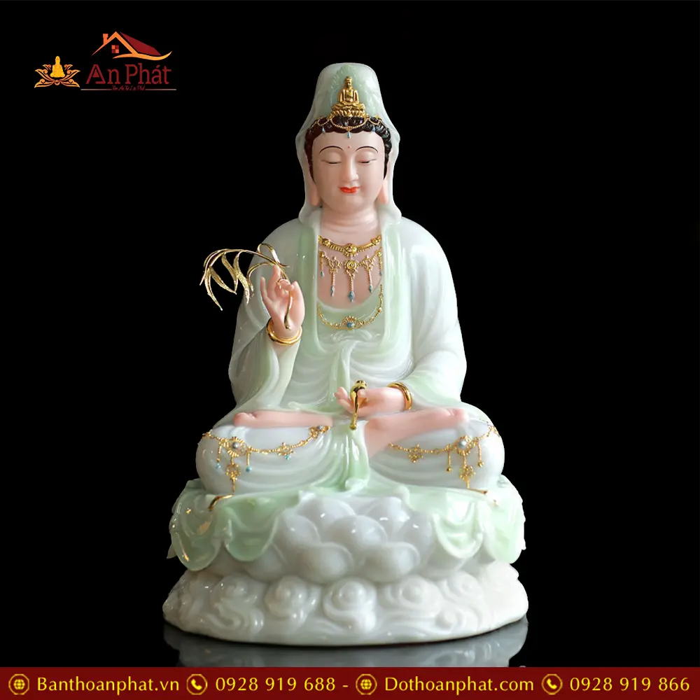 Tượng Quan Âm Bồ Tát Bột Đá Xanh Thiên Thanh Cao Cấp T2548 15 Tượng Quan Âm Bồ Tát Bột Đá Xanh Thiên Thanh Cao Cấp T2548