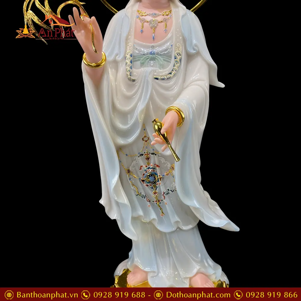 Tượng Quan Âm Bồ Tát Đứng Đế Mây Sơn Trắng Cao Cấp T2586 20 tuong quan am bo tat dung de may son trang cao cap t258600002