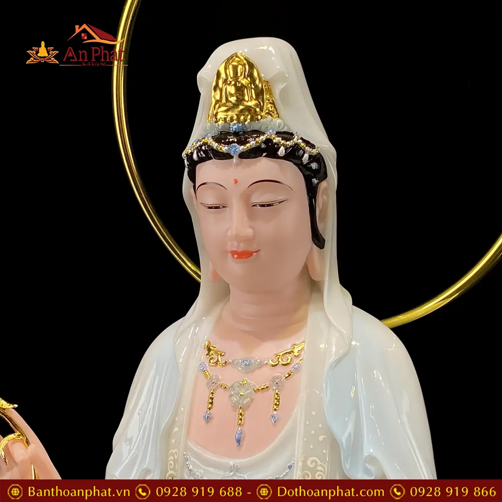 Tượng Quan Âm Bồ Tát Đứng Đế Mây Sơn Trắng Cao Cấp T2586 19 tuong quan am bo tat dung de may son trang cao cap t258600003