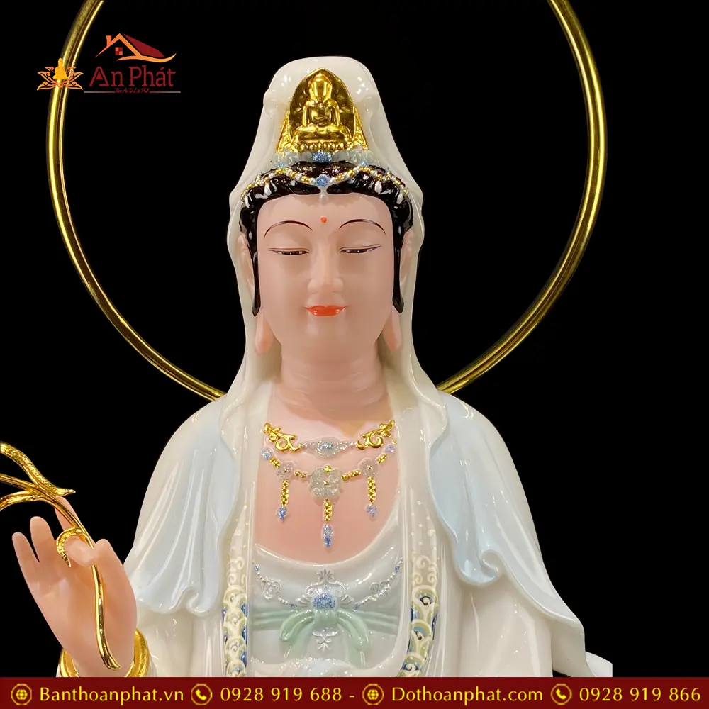 Tượng Quan Âm Bồ Tát Đứng Đế Mây Sơn Trắng Cao Cấp T2586 18 tuong quan am bo tat dung de may son trang cao cap t258600004