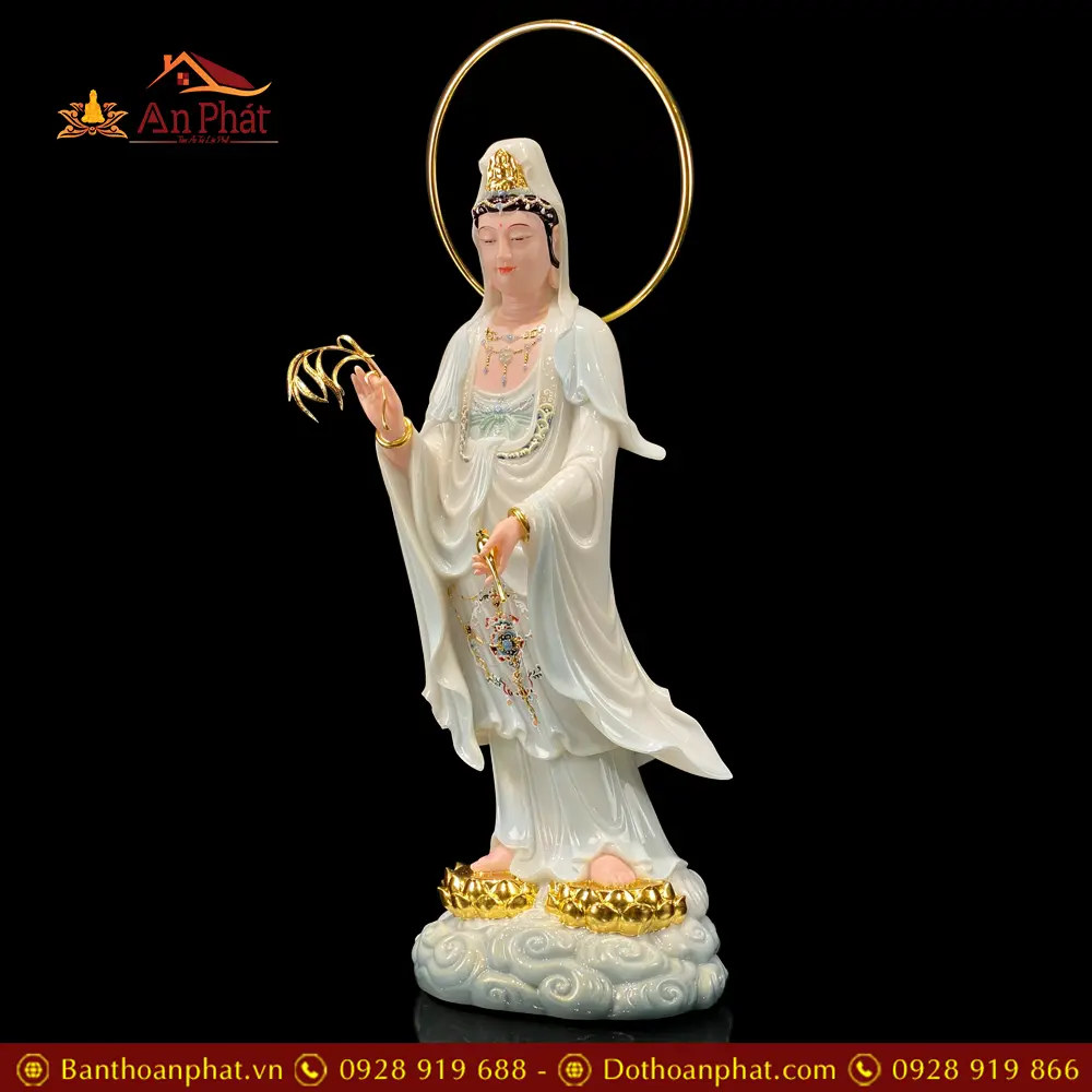 Tượng Quan Âm Bồ Tát Đứng Đế Mây Sơn Trắng Cao Cấp T2586 16 Tượng Quan Âm Bồ Tát Đứng Đế Mây Sơn Trắng Cao Cấp T2586