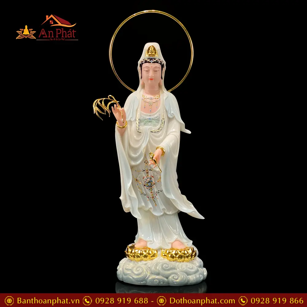 Tượng Quan Âm Bồ Tát Đứng Đế Mây Sơn Trắng Cao Cấp T2586 15 Tượng Quan Âm Bồ Tát Đứng Đế Mây Sơn Trắng Cao Cấp T2586