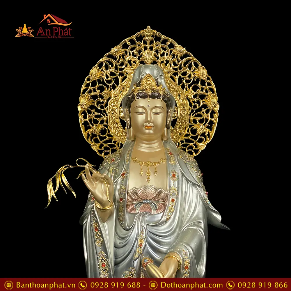 Tượng Quan Âm Bồ Tát Đứng Đế Non Nước Có Lá Đề Cao Cấp T2579 19 tuong quan am bo tat dung de non nuoc co la de cao cap t257900002