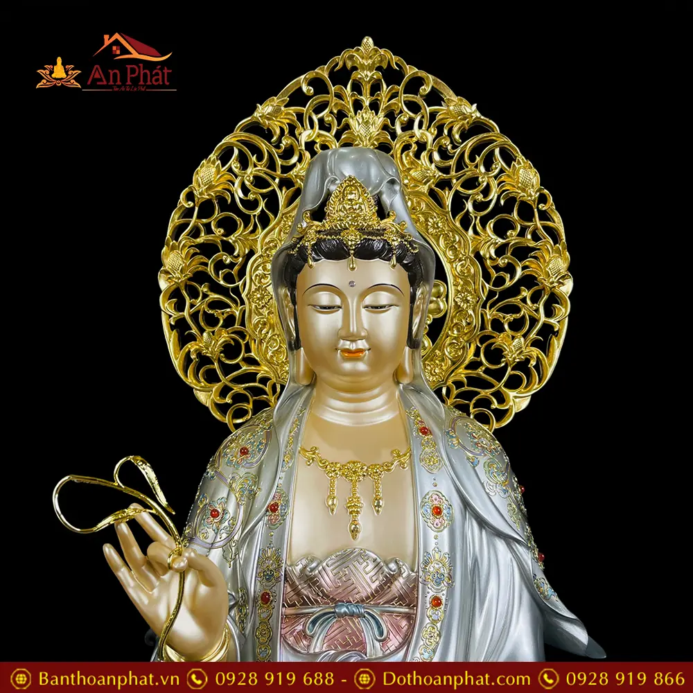 Tượng Quan Âm Bồ Tát Đứng Đế Non Nước Có Lá Đề Cao Cấp T2579 18 tuong quan am bo tat dung de non nuoc co la de cao cap t257900003