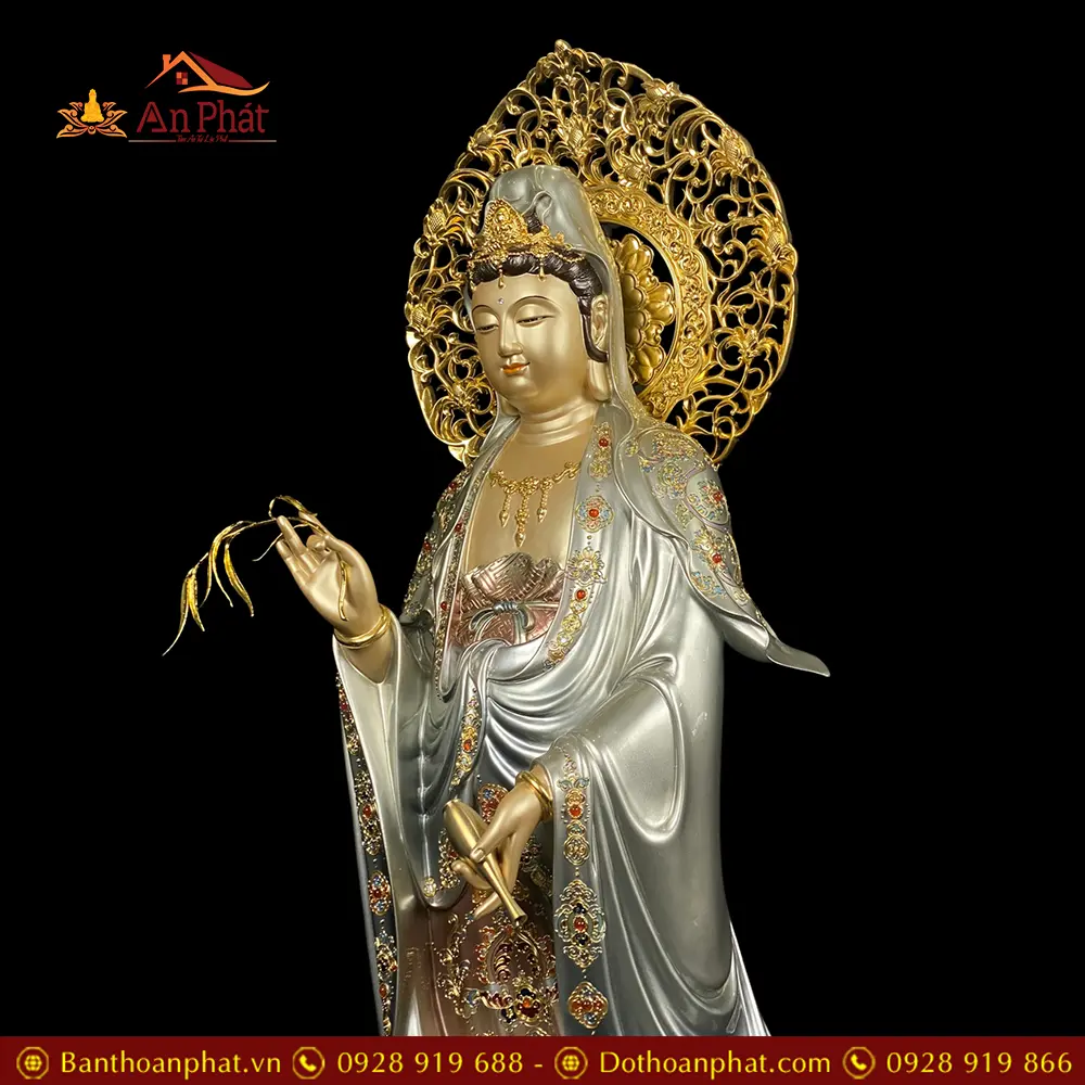 Tượng Quan Âm Bồ Tát Đứng Đế Non Nước Có Lá Đề Cao Cấp T2579 20 tuong quan am bo tat dung de non nuoc co la de cao cap t257900004