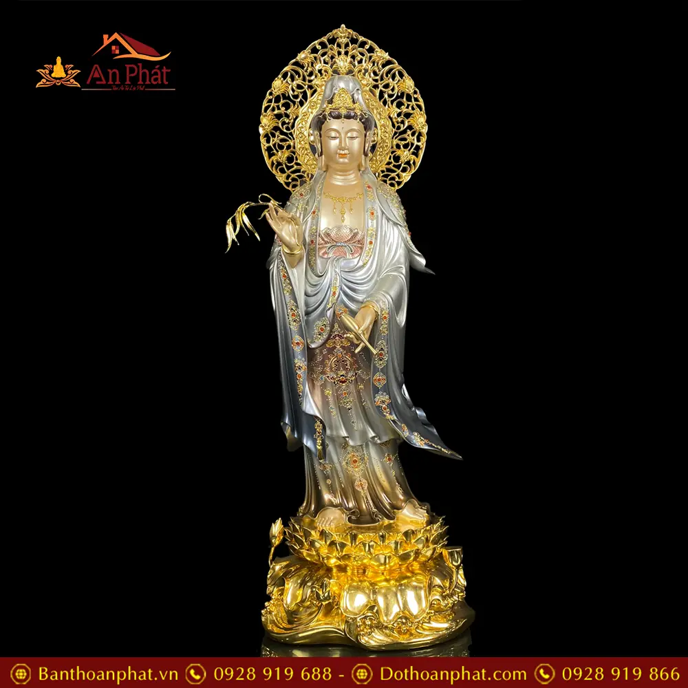 Tượng Quan Âm Bồ Tát Đứng Đế Non Nước Có Lá Đề Cao Cấp T2579 15 Tượng Quan Âm Bồ Tát Đứng Đế Non Nước Có Lá Đề Cao Cấp T2579