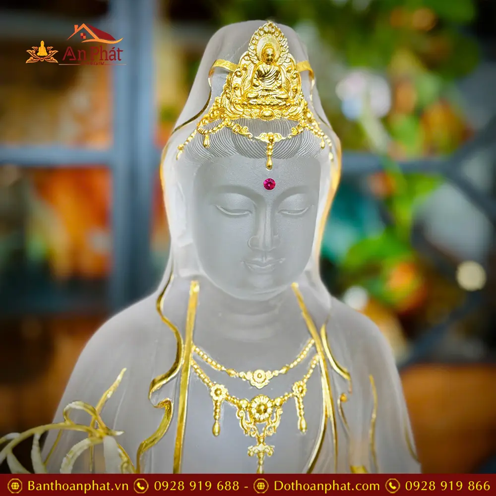 Tượng Quan Âm Bồ Tát Lưu Ly Trắng Ngồi Mây Viền Vàng Cao Cấp T2589 22 tuong quan am bo tat luu ly trang ngoi may vien vang cao cap t258900003