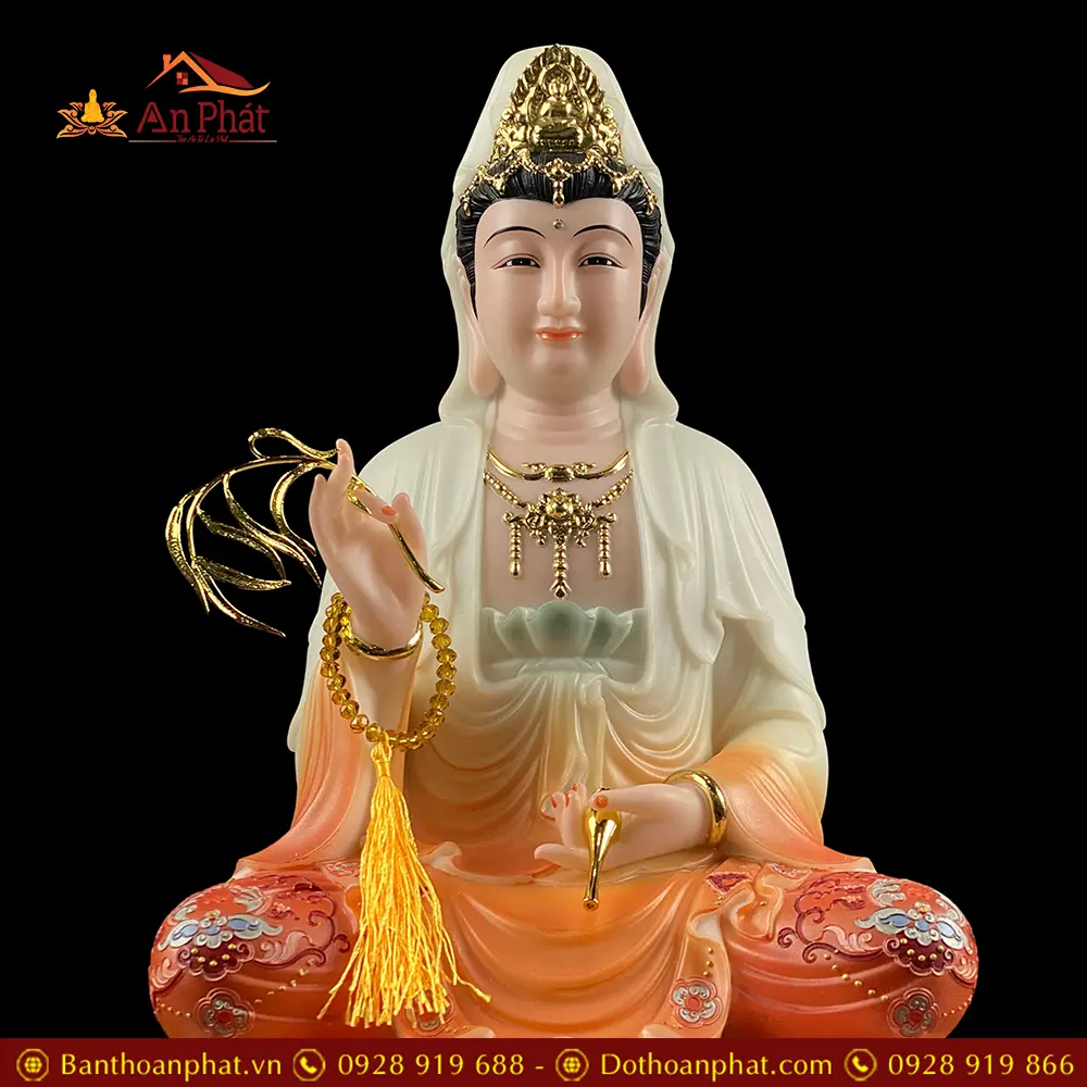 Tượng Quan Âm Bồ Tát Ngồi Đế Sen Bột Đá Sơn Màu Cao Cấp T2581 11 tuong quan am bo tat ngoi de sen bot da son mau cao cap t258100002