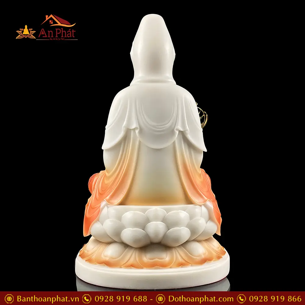 Tượng Quan Âm Bồ Tát Ngồi Đế Sen Bột Đá Sơn Màu Cao Cấp T2581 10 Tượng Quan ÂM Bồ Tát Ngồi Đế Sen Bột Đá Sơn Màu Cao Cấp T2581