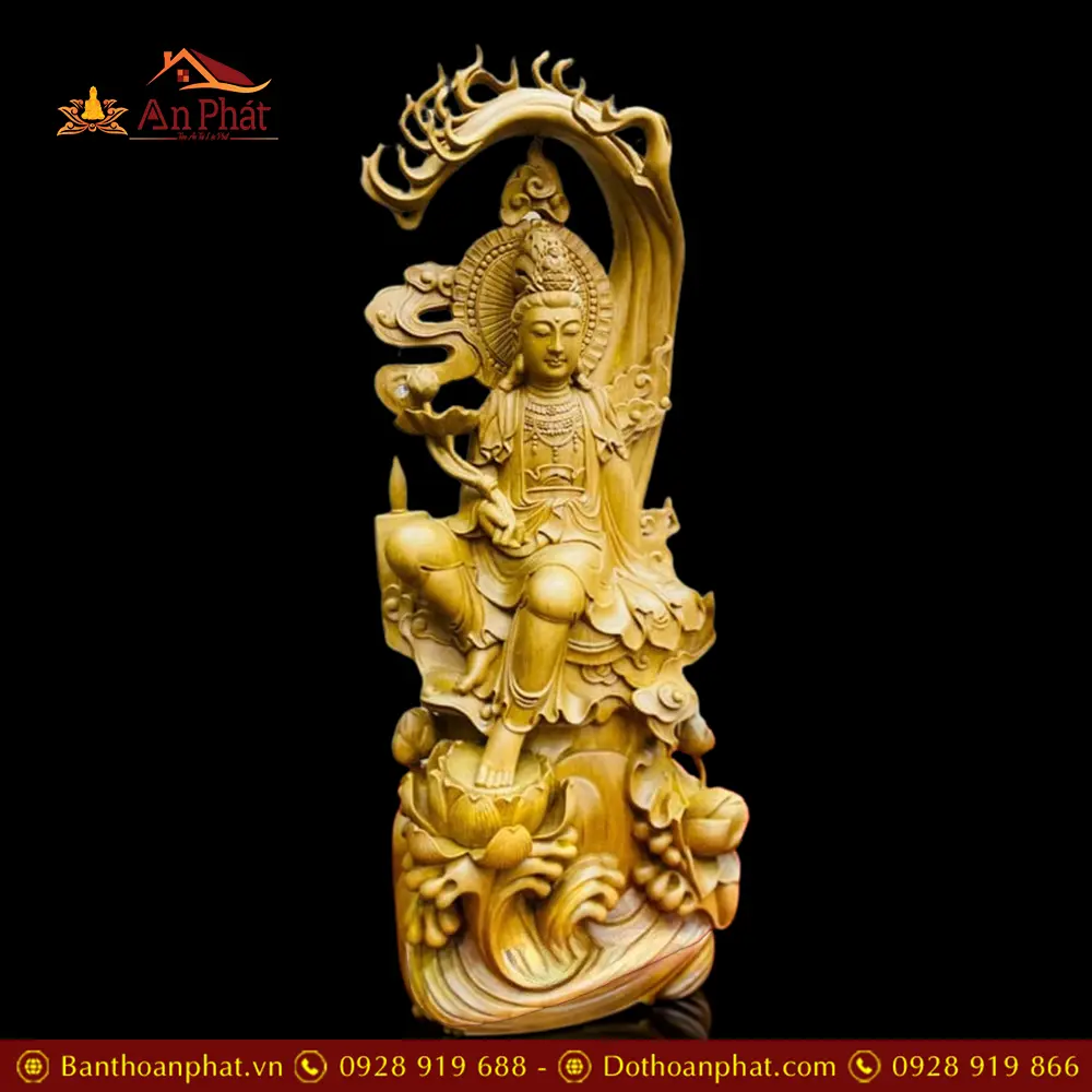 Tượng Quan Âm Tự Tại Gỗ Pơ Mu Cao Cấp T2727