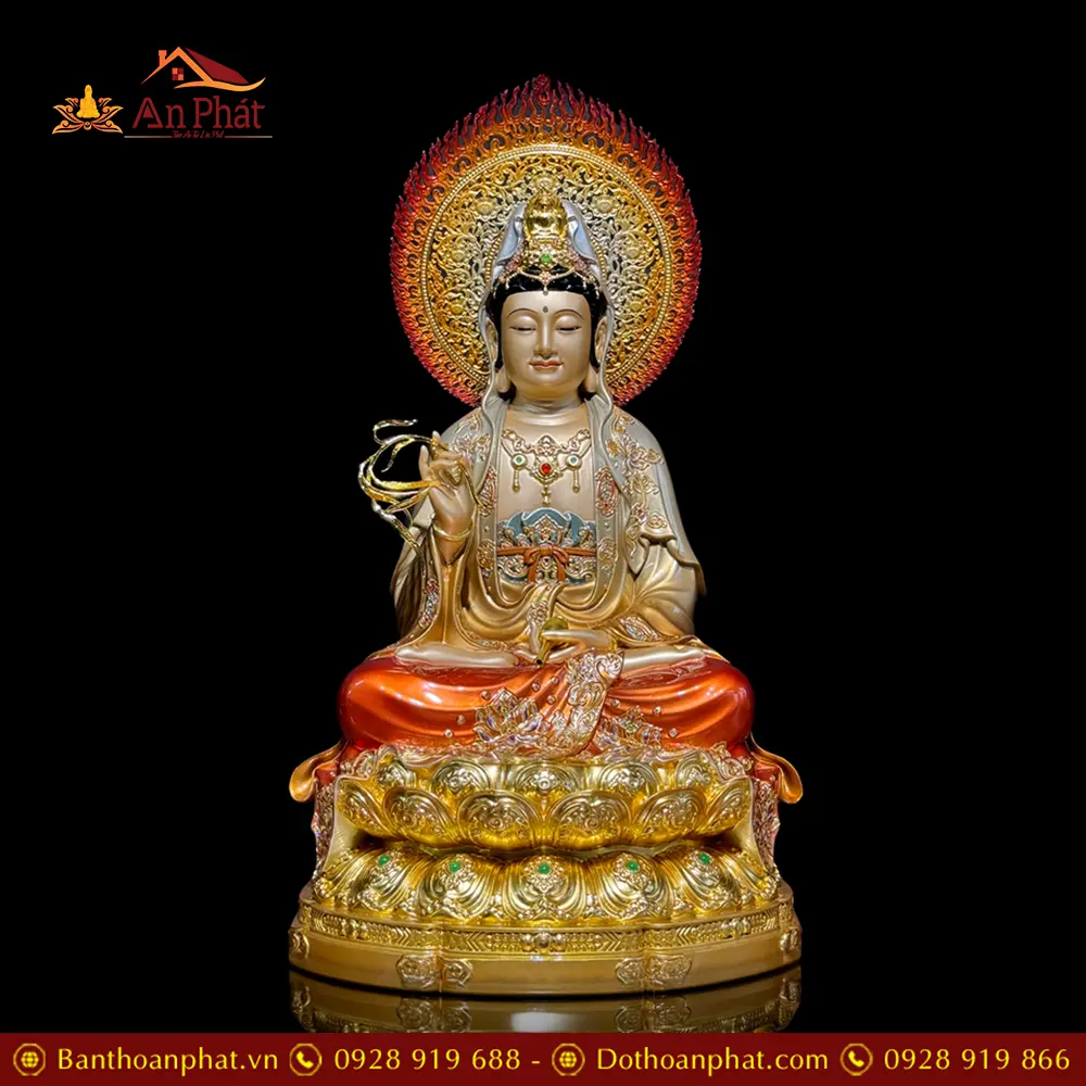 Tượng Quan Thế Âm Bồ Tát Bằng Đồng Men Cổ Dát Vàng Ngồi Đài Sen Cao Cấp T2543 13 Tượng Quan Thế Âm Bồ Tát Bằng Đồng Men Cổ Dát Vàng Ngồi Đài Sen Cao Cấp T2543