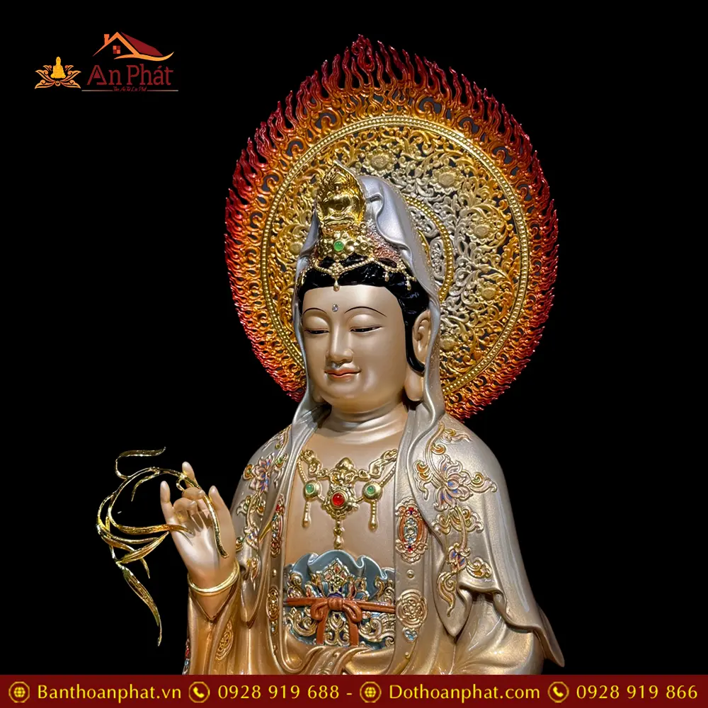 Tượng Quan Thế Âm Bồ Tát Bằng Đồng Men Cổ Dát Vàng Ngồi Đài Sen Cao Cấp T2543 17 tuong quan the am bo tat bang dong men co dat vang ngoi dai sen cao cap t254300004