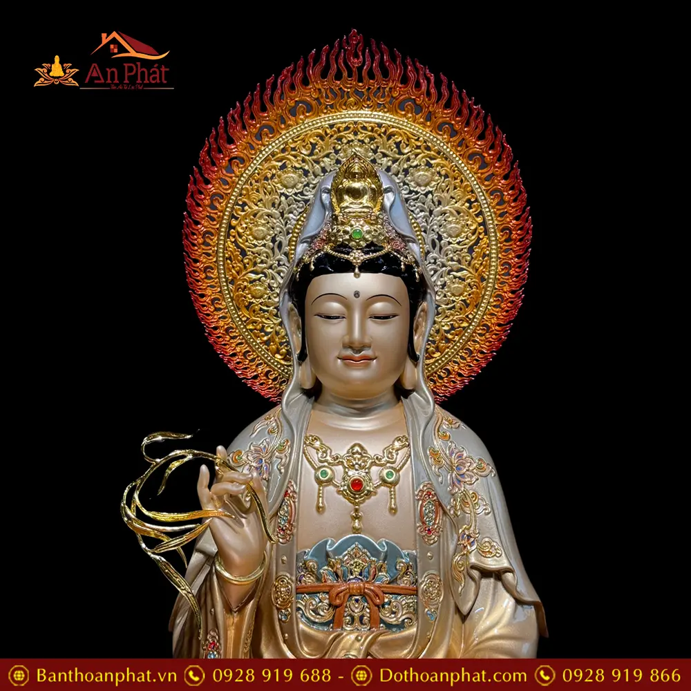 Tượng Quan Thế Âm Bồ Tát Bằng Đồng Men Cổ Dát Vàng Ngồi Đài Sen Cao Cấp T2543 16 tuong quan the am bo tat bang dong men co dat vang ngoi dai sen cao cap t254300005