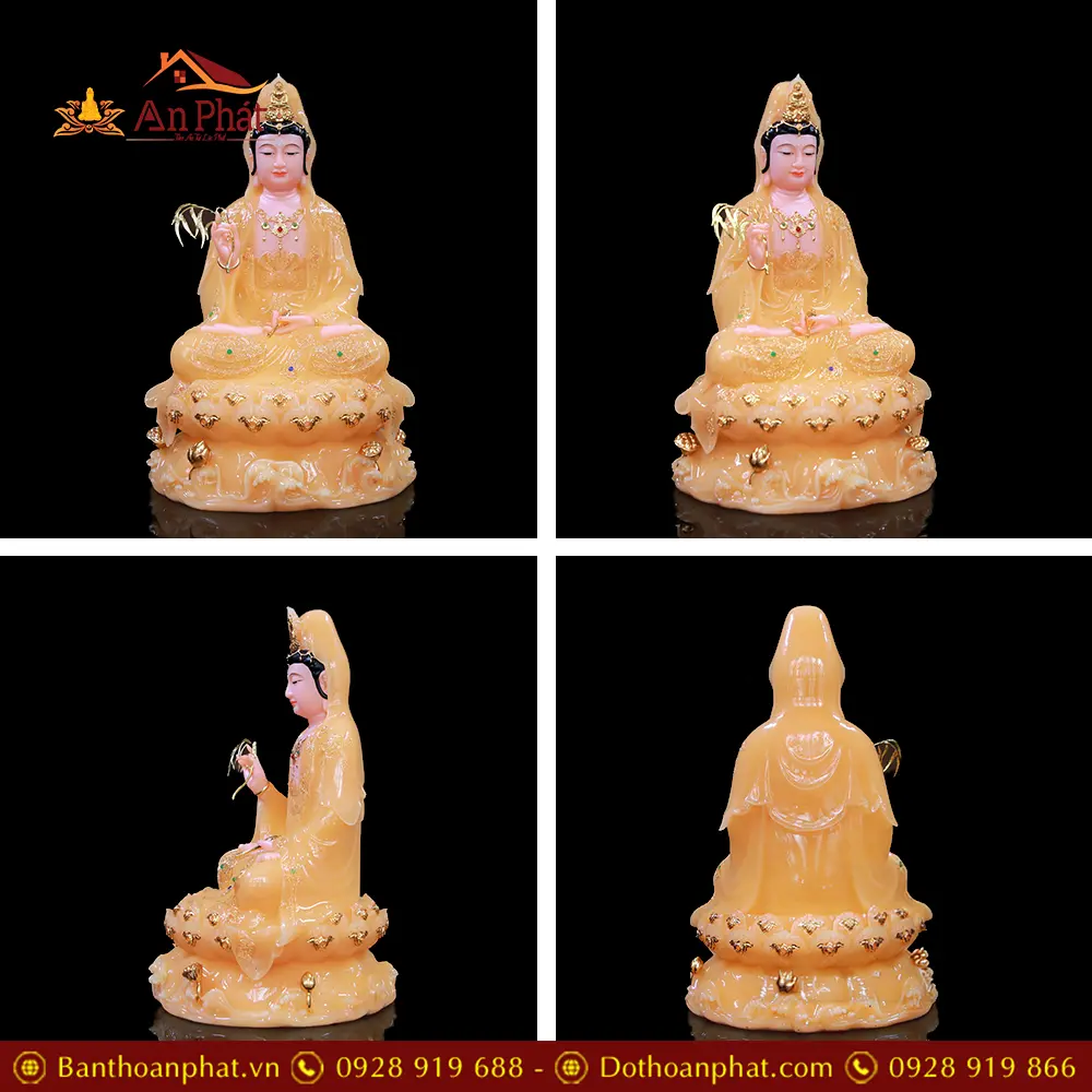 Tượng Quan Thế Âm Bồ Tát Bột Đá Thạch Anh Ngồi Đế Non Nước T2544 12 Tượng Quan Thế Âm Bồ Tát Bột Đá Thạch Anh Ngồi Đế Non Nước T2544