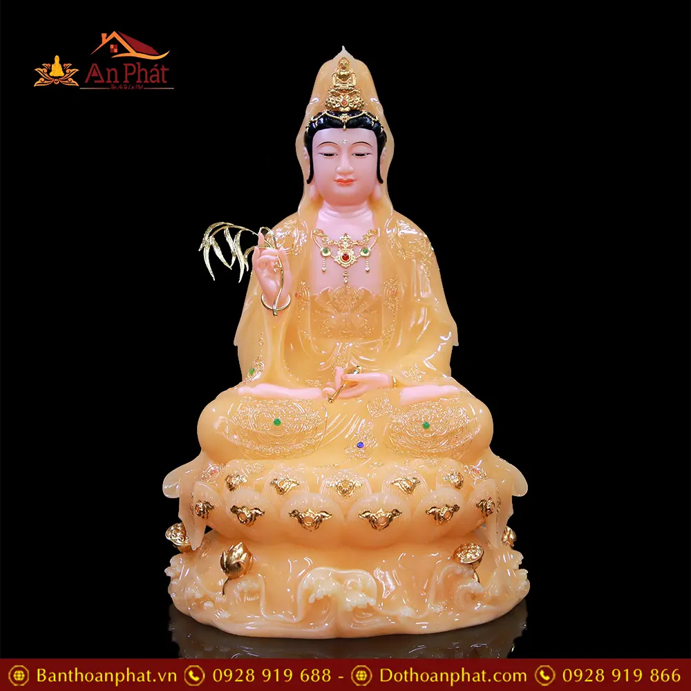 Tượng Quan Thế Âm Bồ Tát Bột Đá Thạch Anh Ngồi Đế Non Nước T2544 11 Tượng Quan Thế Âm Bồ Tát Bột Đá Thạch Anh Ngồi Đế Non Nước T2544