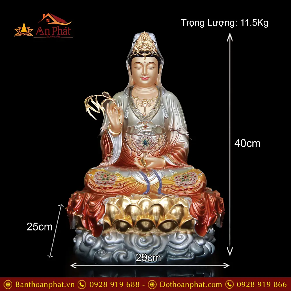 Tượng Quan Thế Âm Bồ Tát Đồng Cổ Toạ Vân Ánh Kim Cao Cấp T2546 17 tuong quan the am bo tat dong co toa van anh kim cao cap t254600001