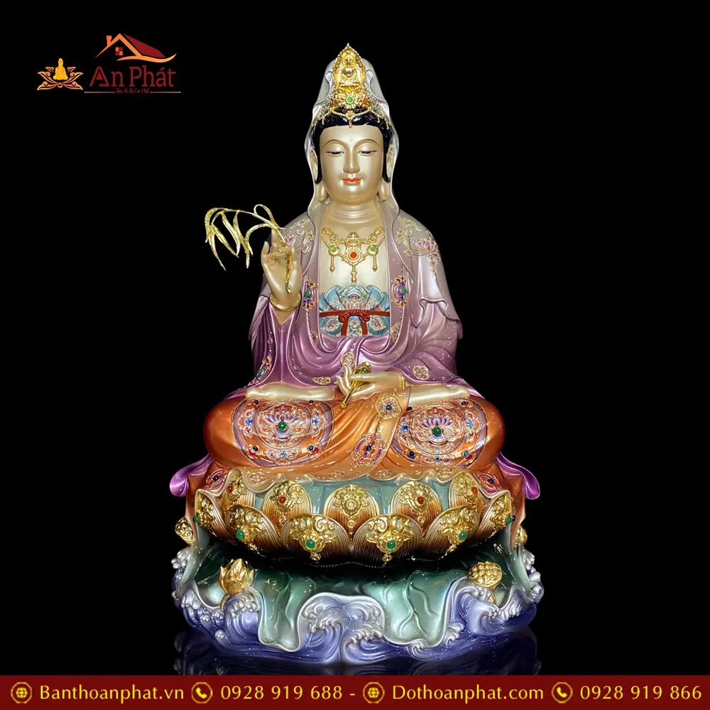 Tượng Quan Thế Âm Bồ Tát Đồng Men Cổ Mẫn Bảo Ngồi Đế Non Nước Cao Cấp T2604 11 Tượng Quan Thế Âm Bồ Tát Đồng Men Cổ Mẫn Bảo Ngồi Đế Non Nước Cao Cấp T2604