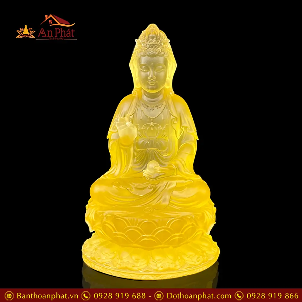 Tượng Quan Thế Âm Bồ Tát Ngồi Đài Sen Lưu Ly Cao Cấp Nhập Khẩu T2585 15 Tượng Quan Thế Âm Bồ Tát Ngồi Đài Sen Lưu Ly Cao Cấp Nhập Khẩu T2585