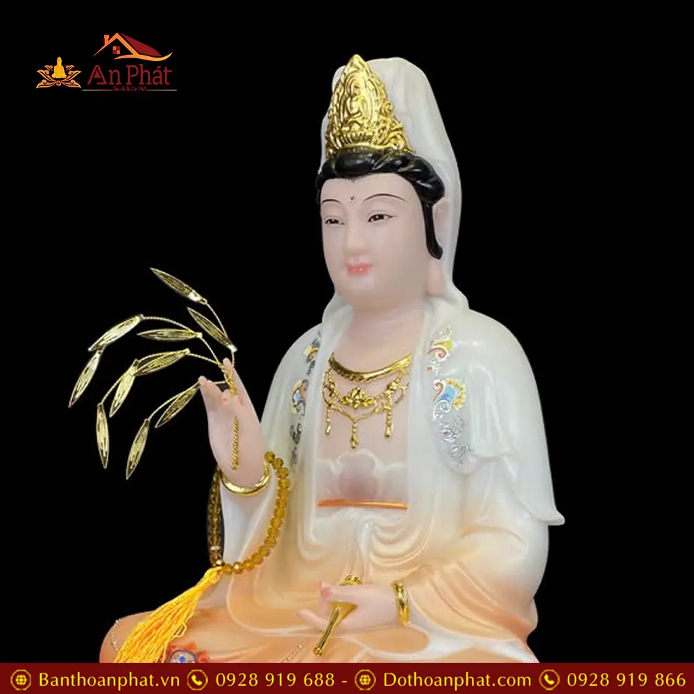 Tượng Quan Thế Âm Bồ Tát Ngồi Đế Mây Bằng Bột Đá Cao Cấp Sơn Màu Đỏ T2596 17 tuong quan the am bo tat ngoi de may bang bot da cao cap son mau do t259600002