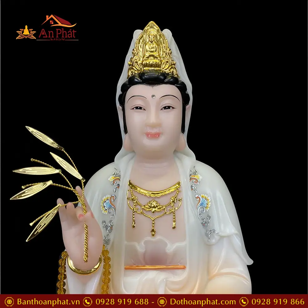 Tượng Quan Thế Âm Bồ Tát Ngồi Đế Mây Bằng Bột Đá Cao Cấp Sơn Màu Đỏ T2596 16 tuong quan the am bo tat ngoi de may bang bot da cao cap son mau do t259600003