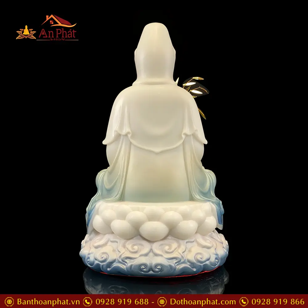 Tượng Quan Thế Âm Bồ Tát Ngồi Đế Mây Bằng Bột Đá Sơn Màu Xanh Cao Cấp T2595 15 tuong quan the am bo tat ngoi de may bang bot da son mau xanh cao cap t259500002