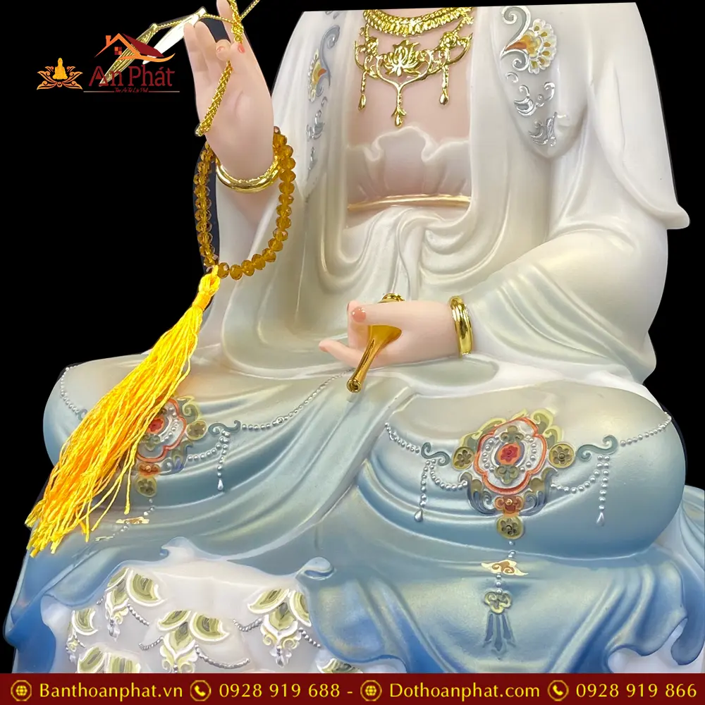 Tượng Quan Thế Âm Bồ Tát Ngồi Đế Mây Bằng Bột Đá Sơn Màu Xanh Cao Cấp T2595 17 tuong quan the am bo tat ngoi de may bang bot da son mau xanh cao cap t259500006