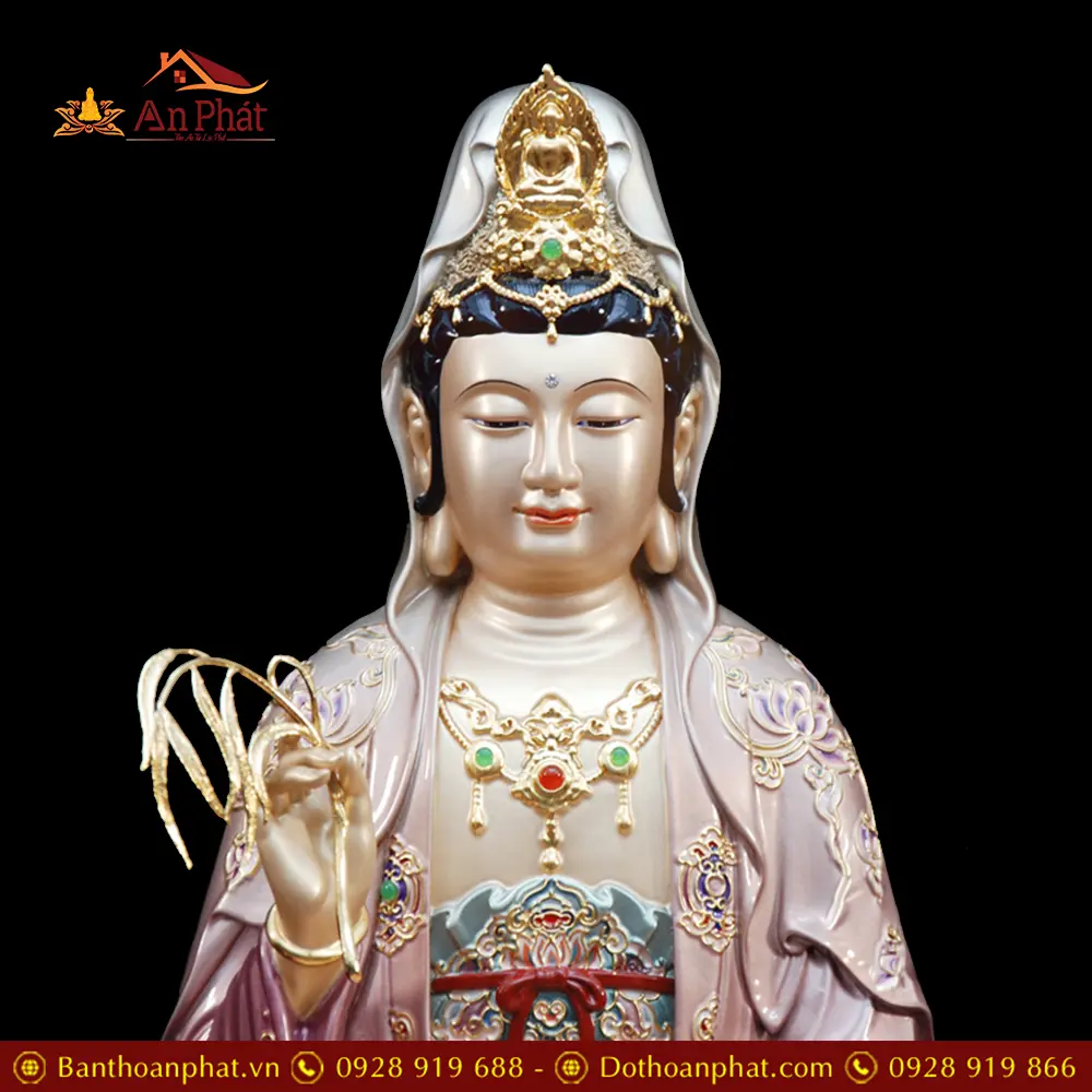 Tượng Quan Thế Âm Bồ Tát Ngồi Non Nước Đồng Sơn Màu Cao Cấp T2566 20 Tượng Quan Thế Âm Bồ Tát Ngồi Non Nước Đồng Sơn Màu Cao Cấp T2566