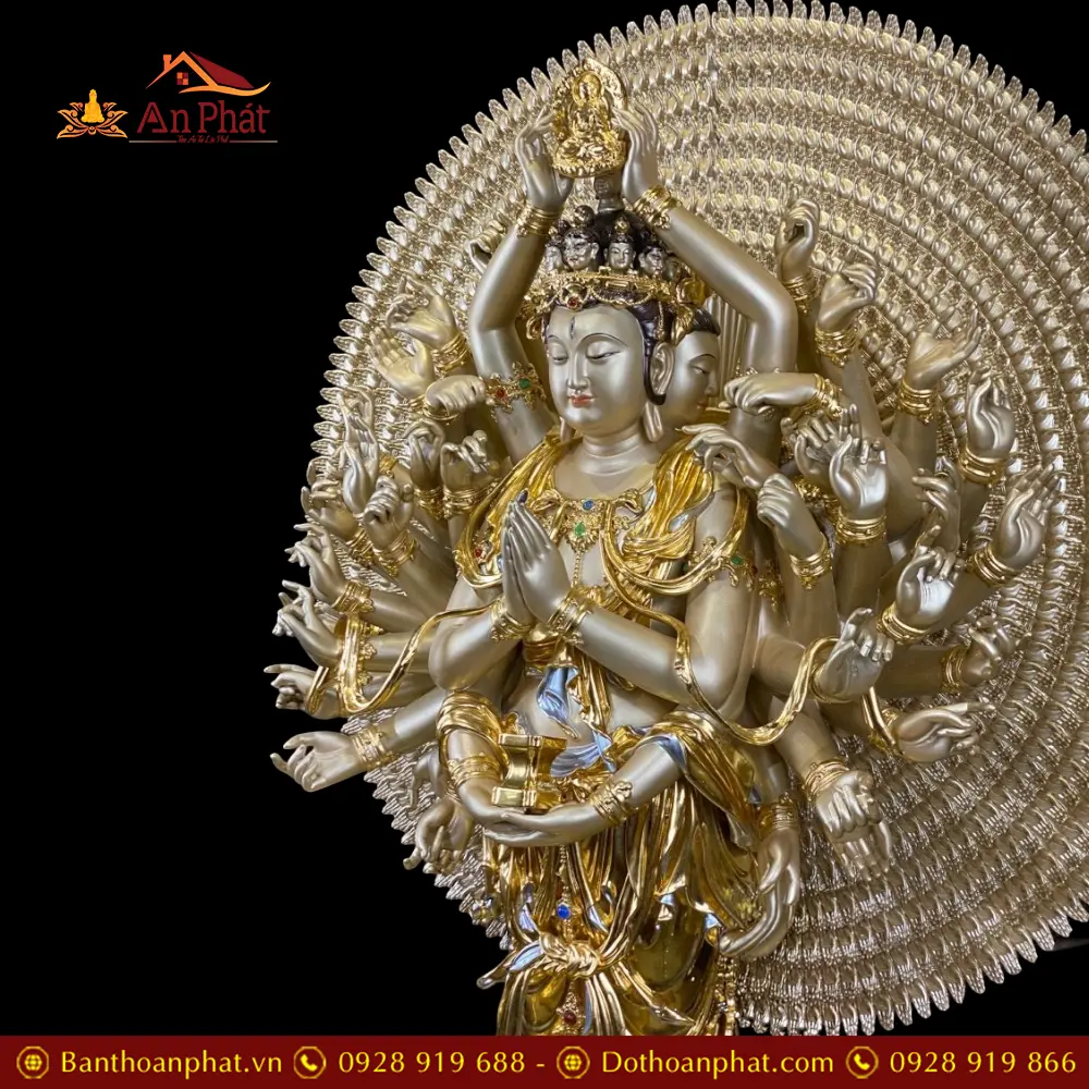 Tượng Thiên Thủ Thiên Nhãn Bằng Đồng Dát Vàng Cao Cấp Nhập Khẩu T2670