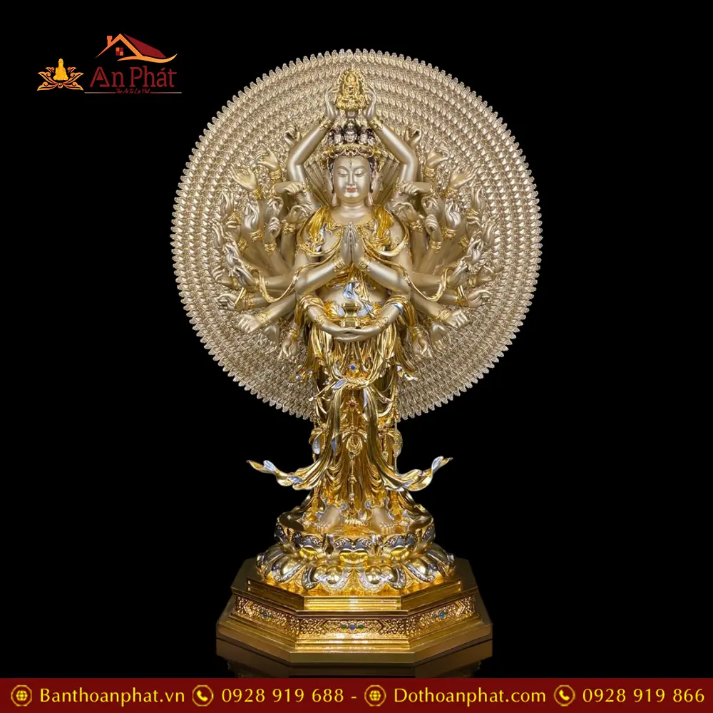 Tượng Thiên Thủ Thiên Nhãn Bằng Đồng Dát Vàng Cao Cấp Nhập Khẩu T2670