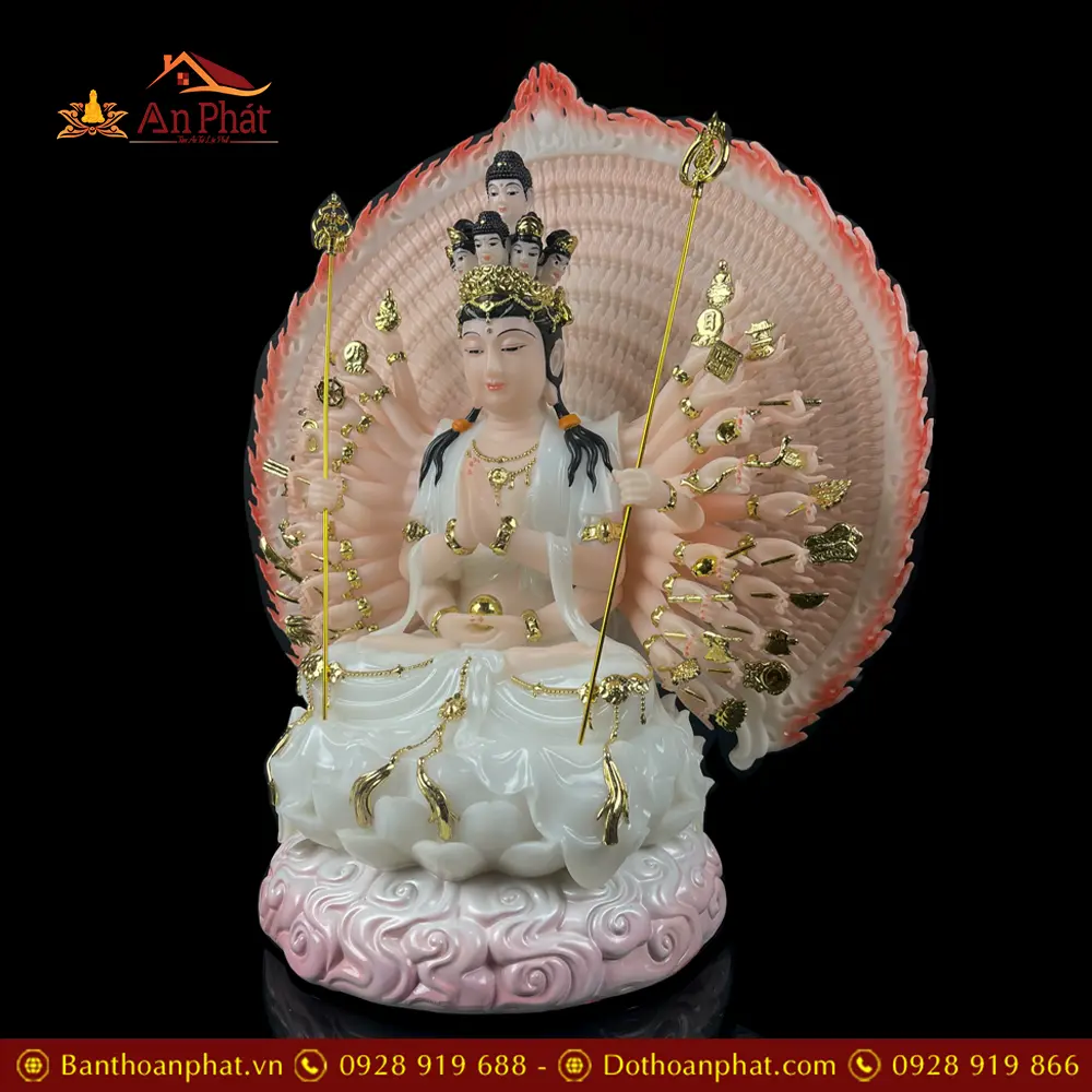 Tượng Thiên Thủ Thiên Nhãn Bồ Tát Bột Đá Trắng Cao Cấp Nhập Khẩu T2676 16 Tượng Thiên Thủ Thiên Nhãn Bồ Tát Bột Đá Trắng Cao Cấp Nhập Khẩu T2676