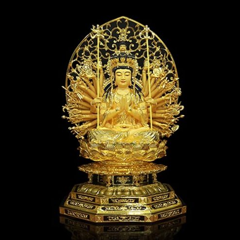 Tượng Thiên Thủ Thiên Nhãn Đồng Cao Cấp Nhập Khẩu Dáng Ngồi Có Lá Đề T2675