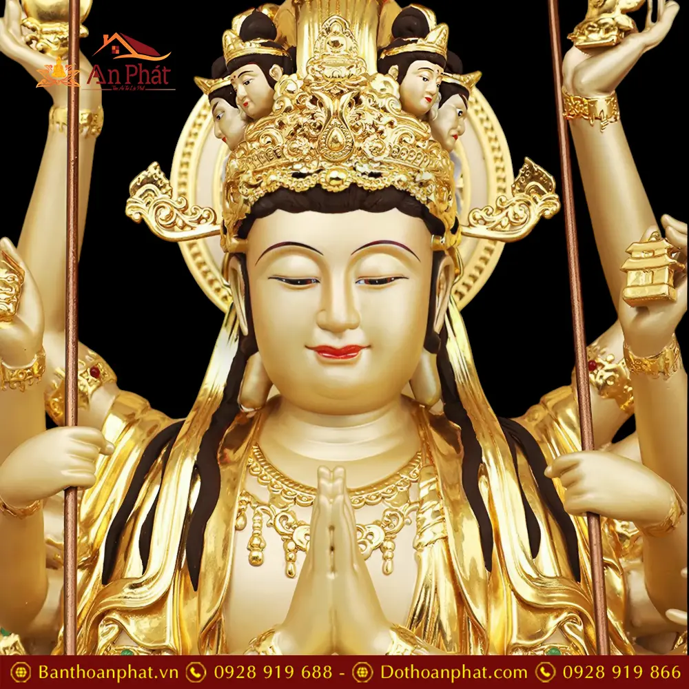 Tượng Thiên Thủ Thiên Nhãn Đồng Dát Vàng Cao Cấp Nhập Khẩu T2677