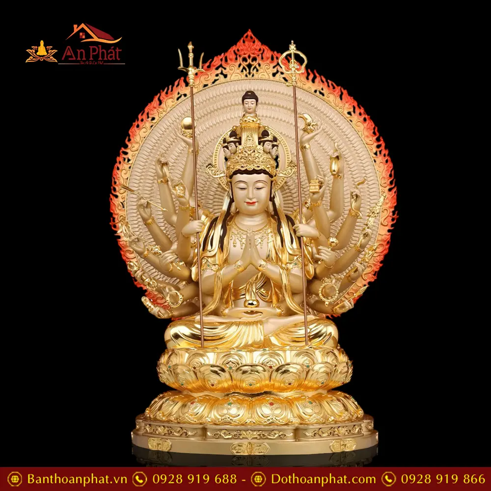 Tượng Thiên Thủ Thiên Nhãn Đồng Dát Vàng Cao Cấp Nhập Khẩu T2677