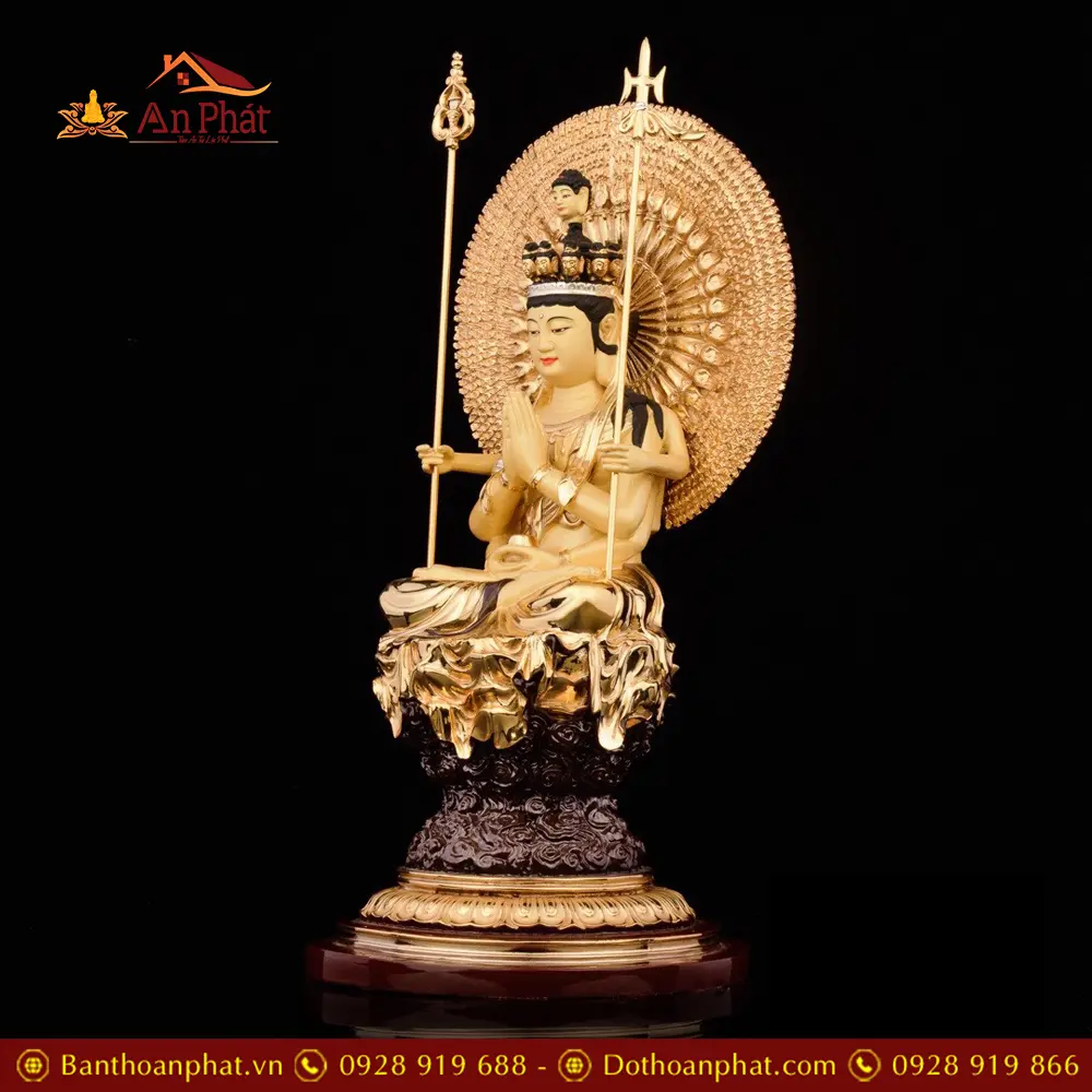 Tượng Thiên Thủ Thiên Nhãn Đồng Dát Vàng Ngồi Đế Mây Tròn T2683 16 Tượng Thiên Thủ Thiên Nhãn Đồng Dát Vàng Ngồi Đế Mây Tròn T2683