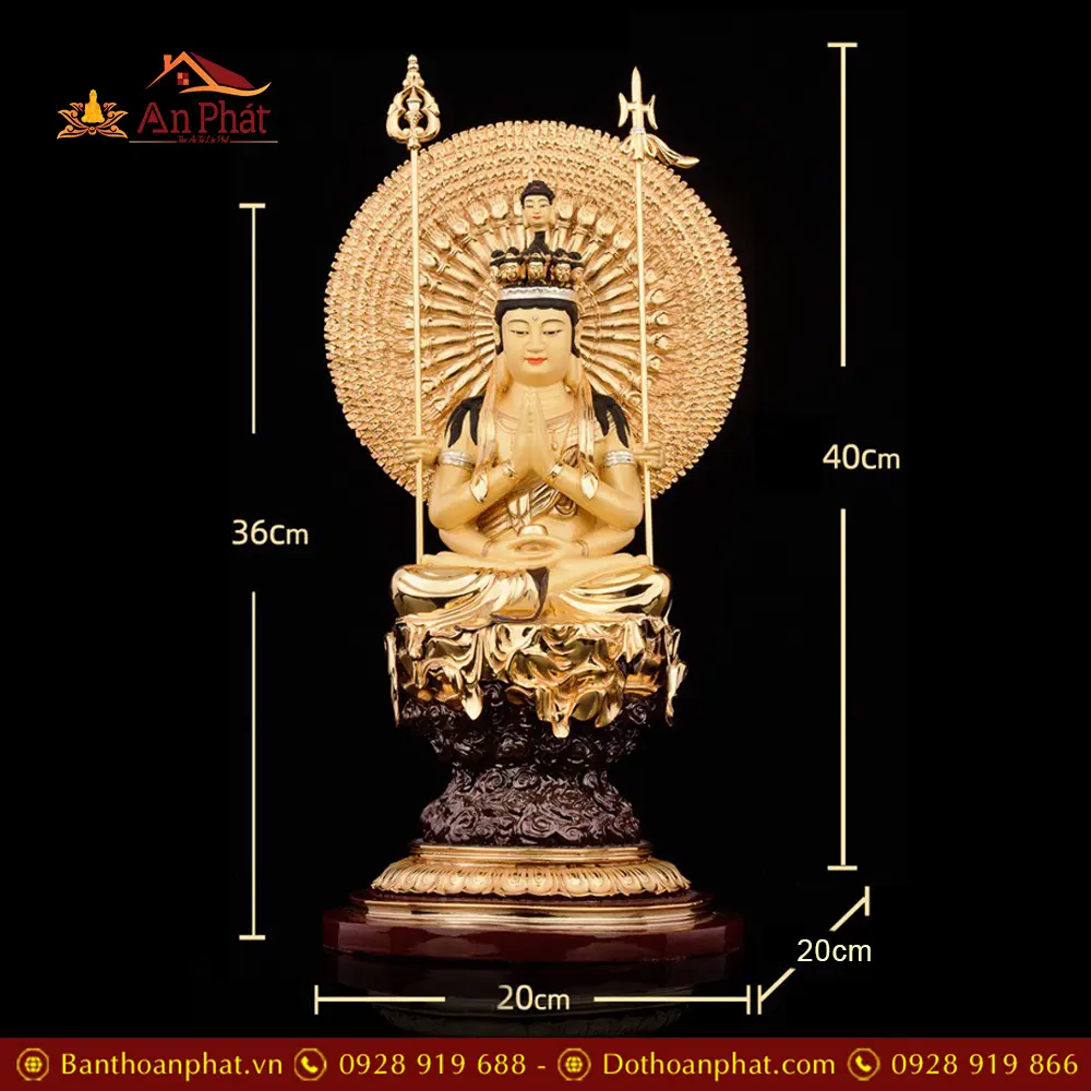 Tượng Thiên Thủ Thiên Nhãn Đồng Dát Vàng Ngồi Đế Mây Tròn T2683 21 tuong thien thu thien nhan dong dat vang ngoi de may tron t268300008