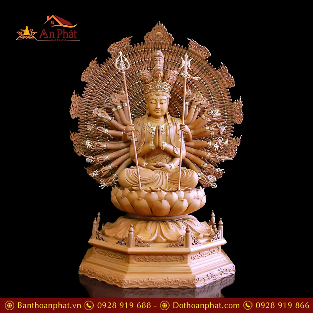 Tượng Thiên Thủ Thiên Nhẫn Gỗ Long Não Nhập Khẩu Dáng Ngồi Cao Cấp T2672